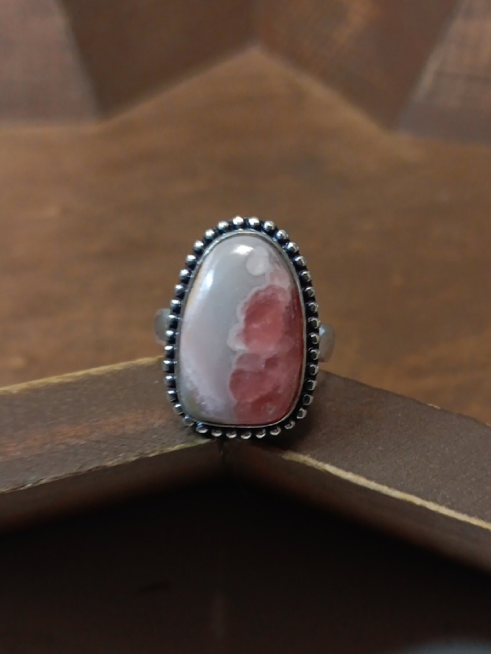 Pink and White Stone Teardrop Ring
